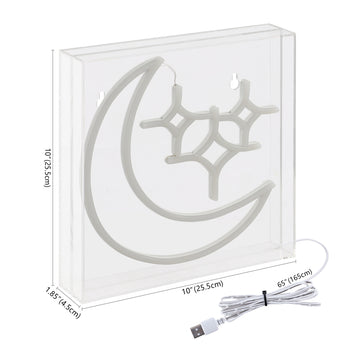 Starry Crescent Square Contemporary Glam Acrylic Box USB Operated LED Neon Light - JONATHAN Y